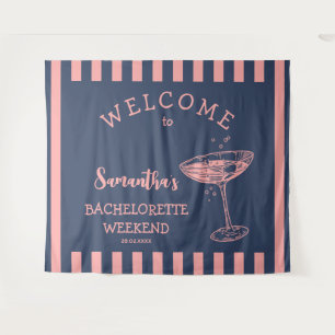 Retro Stripes Bachelorette Party Backdrop Cocktail Tapestry