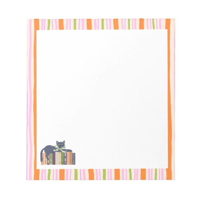 Retro Stripes Book Lover & Cat Notepad (Front)