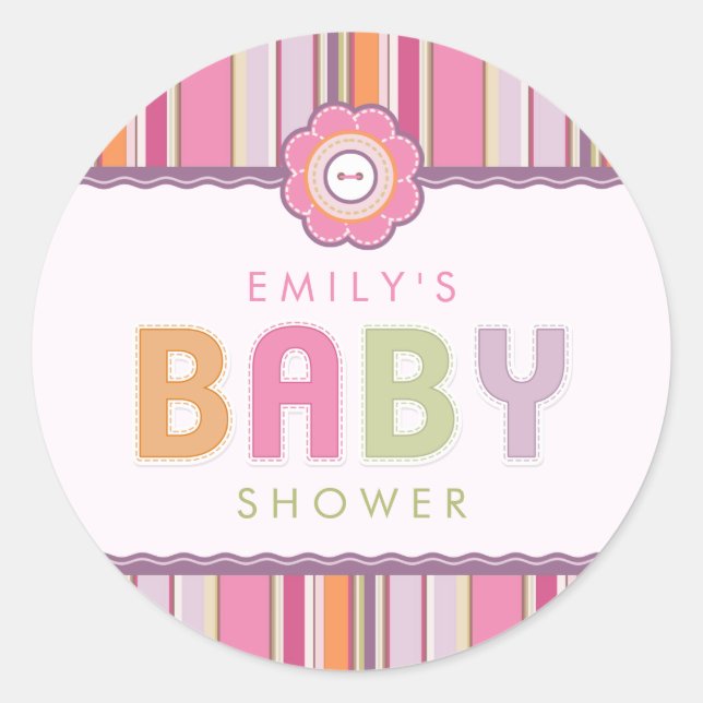 Retro Stripes Buttons Baby Shower stickers (Front)