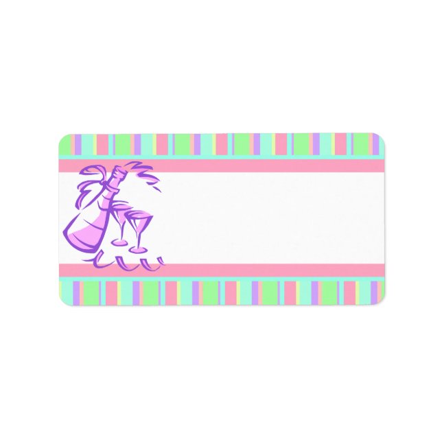 Retro Stripes Champagne Bottle for Parties Label (Front)