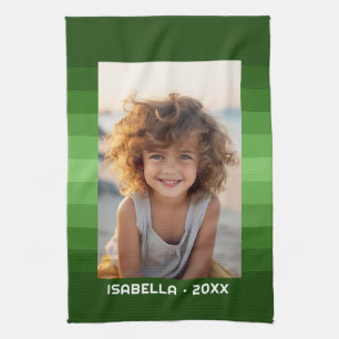 Retro Stripes - Christmas Green - Simple Photo Tea Towel