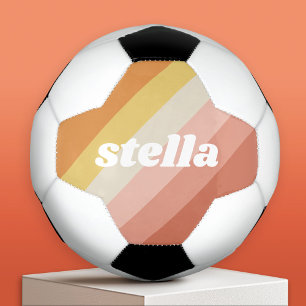 Retro Stripes - chunky name - coral pink warm hues Soccer Ball