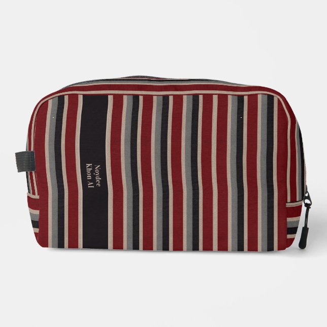 Retro Stripes Classic Dark Red Blue Beige Dopp Kit (Front)