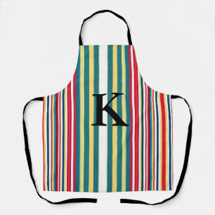 Retro stripes colourful add monogram initial lette apron