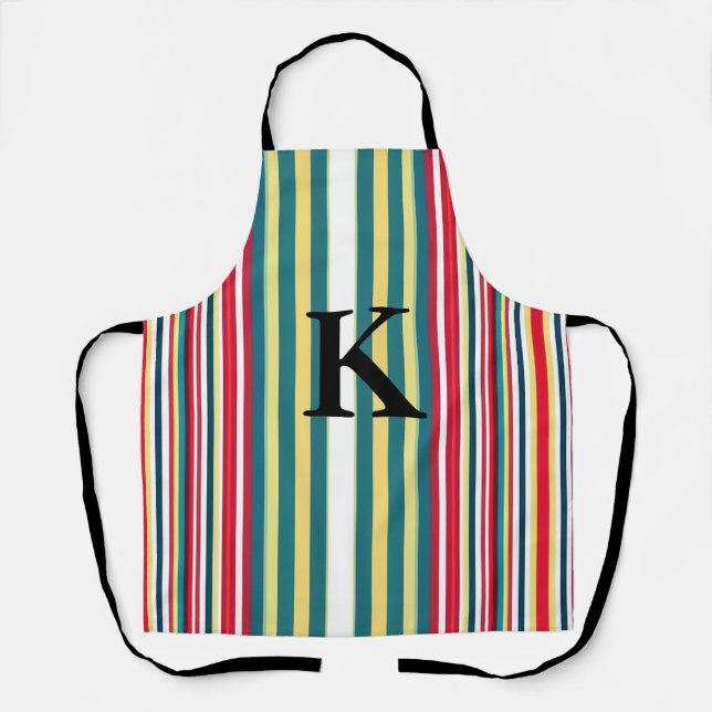 Retro stripes colourful add monogram initial lette apron (Front)