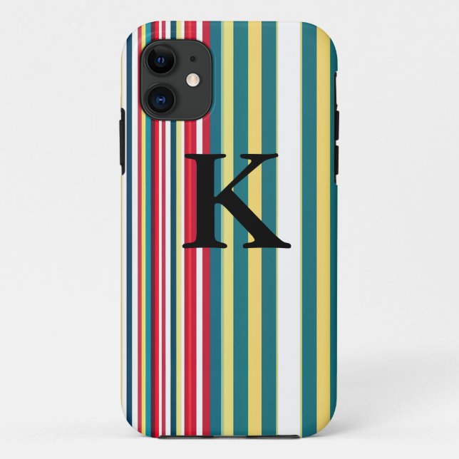 Retro stripes colourful add monogram initial lette Case-Mate iPhone case (Back)