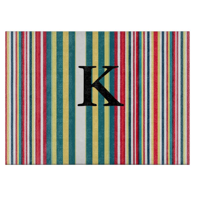 Retro stripes colourful add monogram initial lette cutting board (Front)