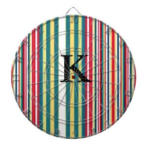 Retro stripes colourful add monogram initial lette dartboard