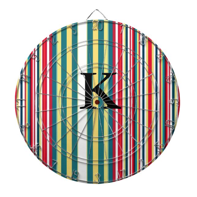 Retro stripes colourful add monogram initial lette dartboard (Front)