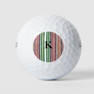 Retro stripes colourful add monogram initial lette golf balls