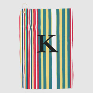 Retro stripes colourful add monogram initial lette golf towel