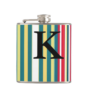 Retro stripes colourful add monogram initial lette hip flask