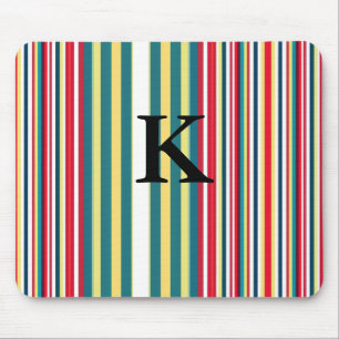 Retro stripes colourful add monogram initial lette mouse pad