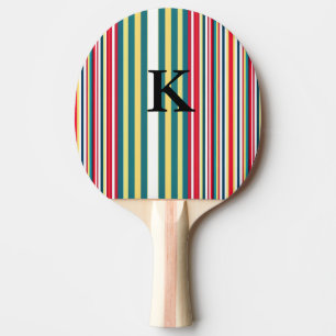 Retro stripes colourful add monogram initial lette ping pong paddle