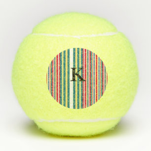 Retro stripes colourful add monogram initial lette tennis balls