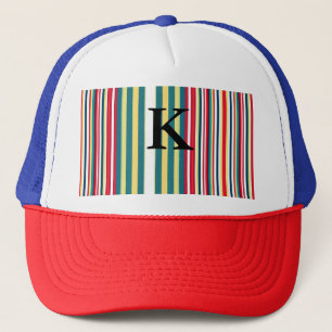 Retro stripes colourful add monogram initial lette trucker hat
