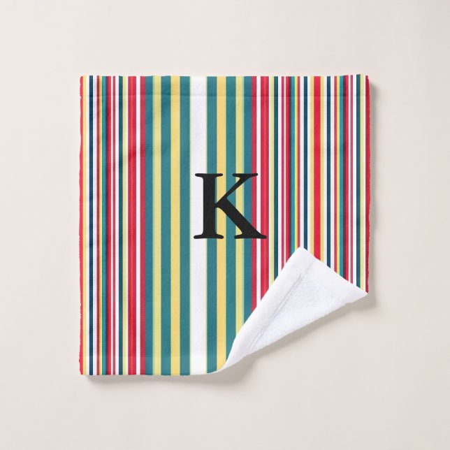 Retro stripes colourful add monogram initial lette wash cloth (Wash Cloth)