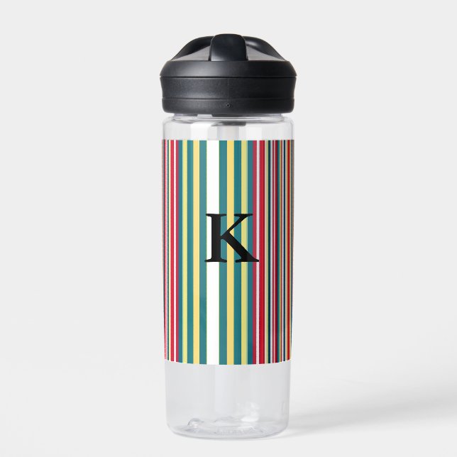 Retro stripes colourful add monogram initial lette water bottle (Front)