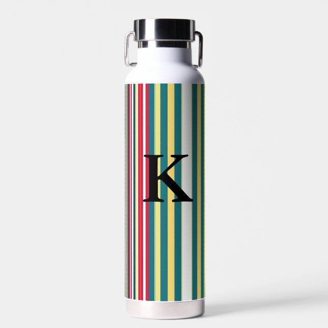 Retro stripes colourful add monogram initial lette water bottle (Front)