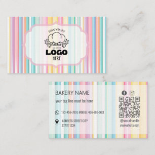 Retro stripes Cute Bakery logo Business Card