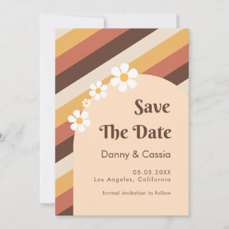 Retro Stripes & Daisy Floral 60s 70s Groovy Hippie Invitation
