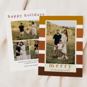 Retro Stripes Family Christmas 4 Photo Holiday Card