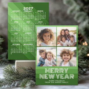 Retro Stripes Green - 4 Photo - 2027 Calendar Holiday Card