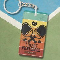Retro Stripes I Heart Pickleball Custom Name