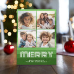 Retro Stripes in Olive Green - 4 Photo - Merry Holiday Card<br><div class="desc">FRONT - 4 Photo Collage with bright olive green retro stripes. The word "MERRY" is in a fun font that coordinates with the non-traditional background. The 4 photos work best if you crop your photos into square before uploading. Add your greeting and family signature to this eclectic and colourful design....</div>