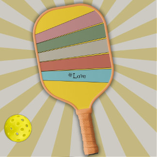 Retro Stripes in Pastel Colours on Yellow Pickleball Paddle