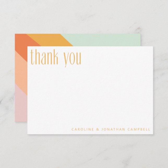Retro Stripes Mint Coral Peach Custom Wedding Thank You Card (Front/Back)