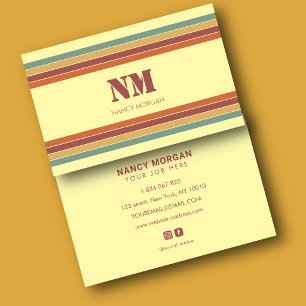 Retro Stripes Monogram Business Card