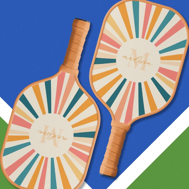 Retro Stripes Monogram Custom Name Pickleball Paddle (Creator Uploaded)