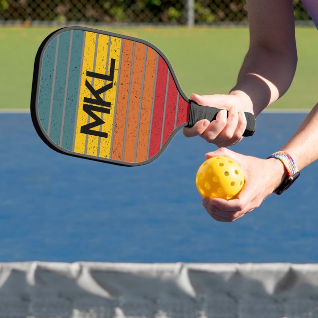 Retro stripes monogram pickleball paddle (Insitu)