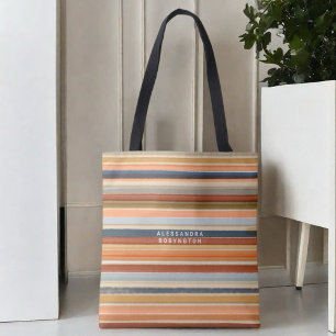 Retro stripes monogram vintage sunset colourful  tote bag