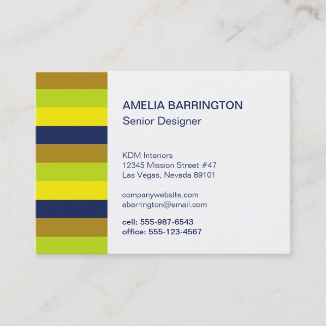 Retro stripes navy creative professional large business card (Front)