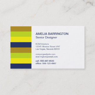 Retro stripes navy yellow creative professional business card