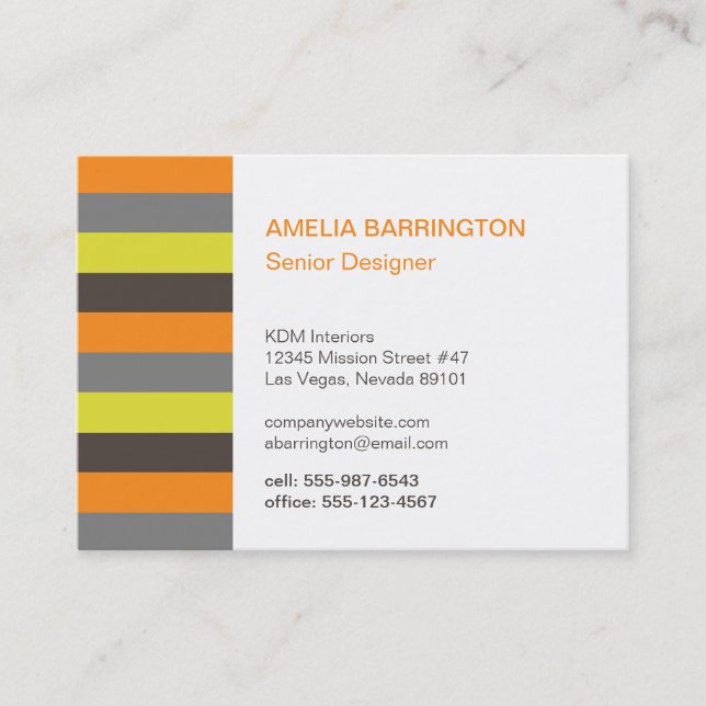 Retro stripes orange creative professional large business card (Front)