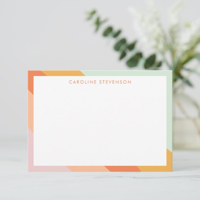 Retro Stripes Orange Mint Pastel Personalised Name Thank You Card (Standing Front)