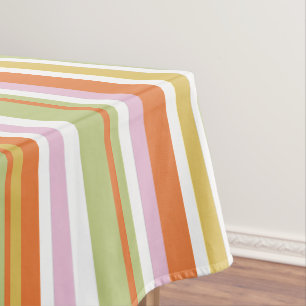 Retro Stripes Pattern in Vintage Pink Orange Green Tablecloth