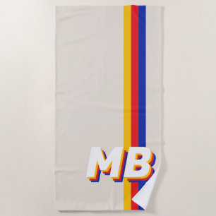 Retro Stripes Personalized Initial Monogram Beach Towel