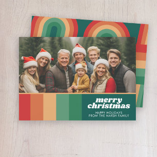 Retro Stripes - Photo - Merry Christmas Line Art Holiday Card