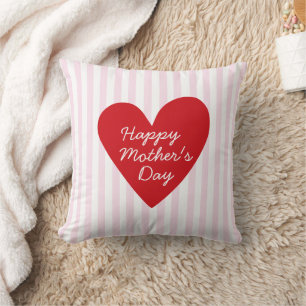 Retro Stripes Pink & Red Heart Mother's Day Cushion