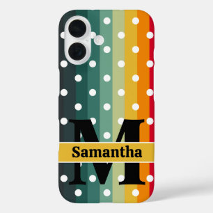 Retro Stripes, Polka Dot, Monogram, Personalised iPhone 16 Case