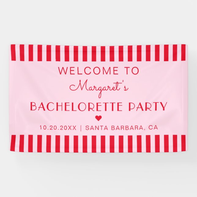 Retro Stripes Red & Pink Bachelorette Party Banner (Horizontal)