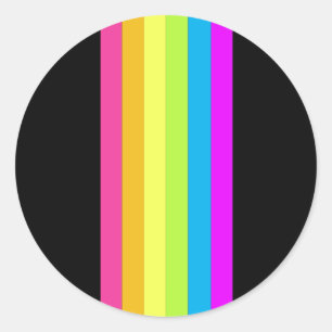 Retro Stripes Round Stickers (Black & Neon Multi)