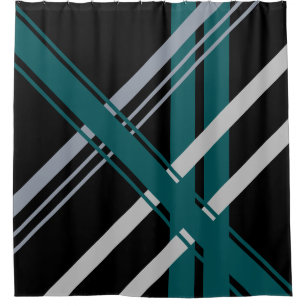 Retro Stripes Shades of Grey Forest Green Black Shower Curtain