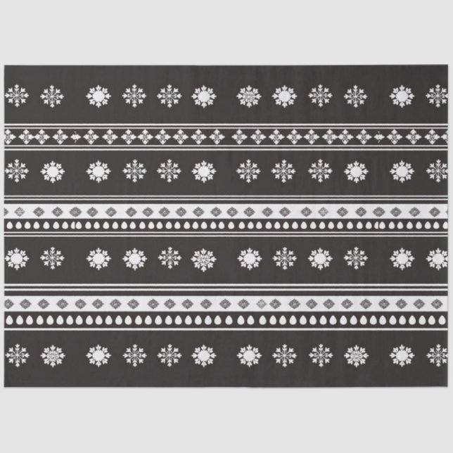 Retro Stripes Snowflakes Black and White Christmas Tissue Paper (Front)
