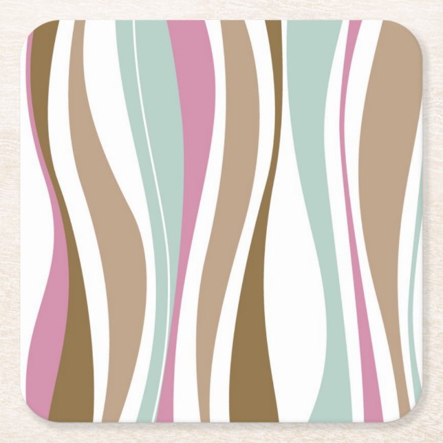 Retro Stripes Square Paper Coaster (Front)