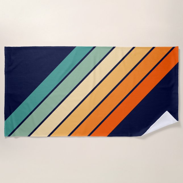 Retro Stripes Stylish Lines Striped 70s 80s Design Beach Towel (Front)